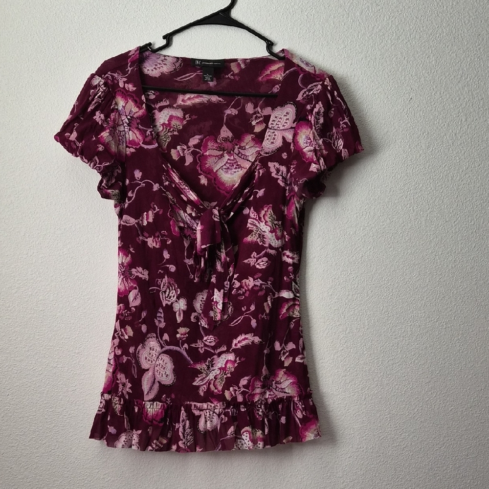 INC International Concepts Burgundy Floral Blouse